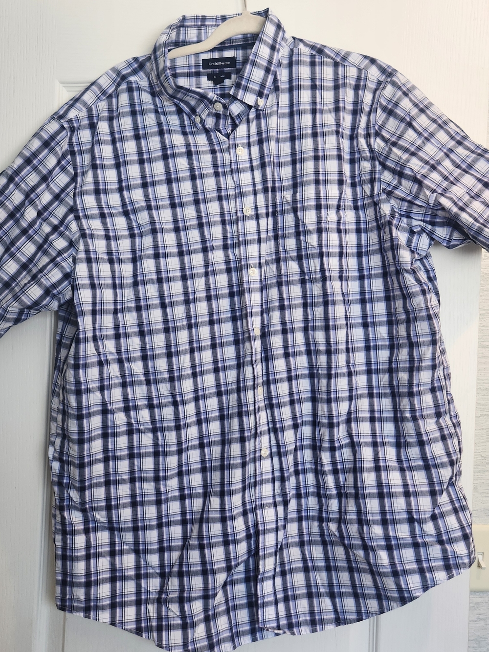 Croft & Barrow Mens Blue Plaid Short-Sleeve Button-Down Shirt XL Tall Euc